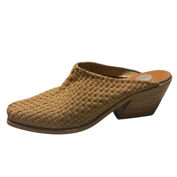 J BRAND Tan Western Heeled Woven Slip-On Women's Leather Mules Size 7.5M - Picture 1 of 8
